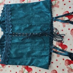 Fredericks Of Hollywood Teal Lace-Up Corset